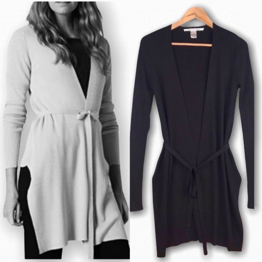 Diane Von Furstenberg Black Wool SLOAN Wrap Sweater/Cardigan size small
